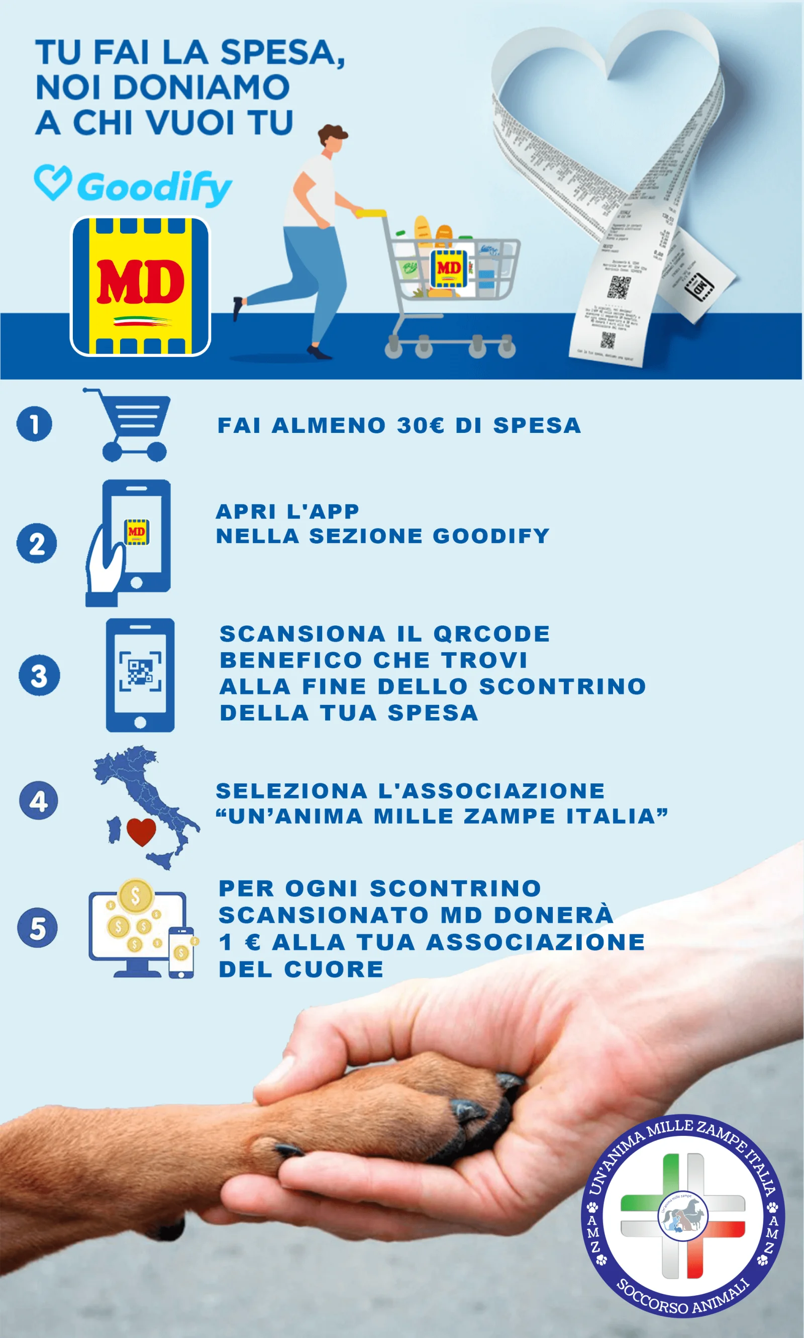 Locandina MD Goodify per donare ad AMZ Italia